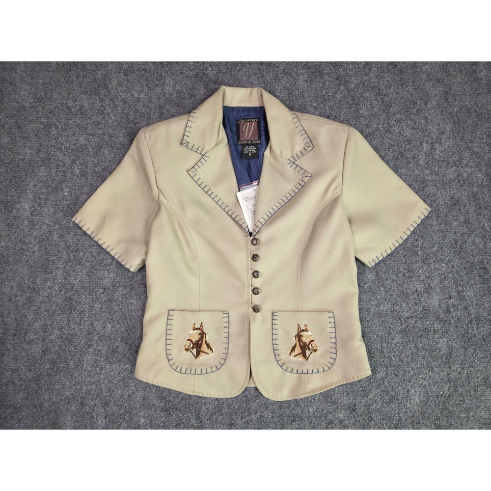 Signature Gordon & James Blazer Womens Medium Tan Horse‎ Embroidery Western NWT
